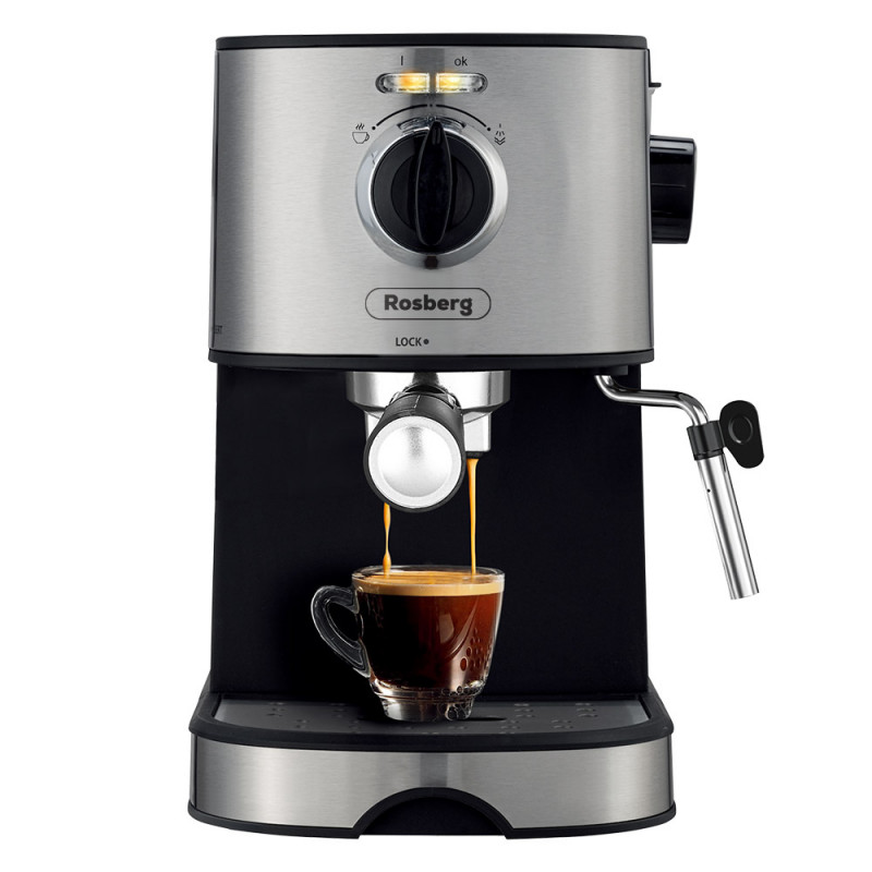 Μηχανή Espresso Rosberg Premium RP51171D, 20 bar, 850W,2 φίλτρα, Μαύρο / ανοξείδωτο