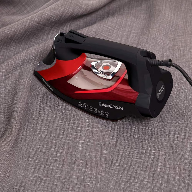 Σίδερο Russell Hobbs One Temperature 25090-56, 2600 W, Κεραμική πλάκα, Μία βέλτιστη θερμοκρασία, Αυτοκαθαριζόμενο, 0,35 l, Κόκκινο/μαύρο