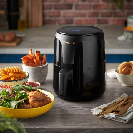 Μικρή φριτέζα αέρος AirFryer Russell Hobbs SatisFry 26500-56, 1100 W, 1.8 l, Χρονοδιακόπτη, Οθόνης αφής, Ρυθμιζόμενη θερμοκρασία, Μαύρο