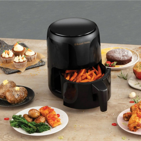 Μικρή φριτέζα αέρος AirFryer Russell Hobbs SatisFry 26500-56, 1100 W, 1.8 l, Χρονοδιακόπτη, Οθόνης αφής, Ρυθμιζόμενη θερμοκρασία, Μαύρο