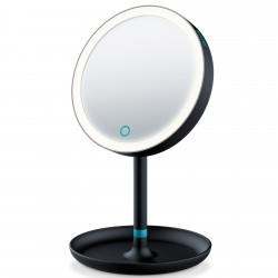 Καθρέπτης μακιγιάζ Beurer BS 45, 17.5 cm,  LED φωτισμό, Πενταπλή μεγέθυνση, Αισθητήρας αφής, Ρυθμιζόμενη φωτεινότητα, Μαύρο