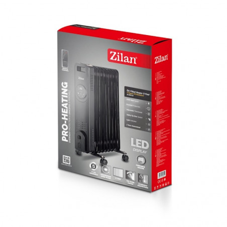 Καλοριφέρ Λαδιού Zilan ZLN8416, 2000 W, 9 πτερύγια, 3 βαθμίδες, Τηλεχειριστήριο, Θερμοστάτης, Μαύρο