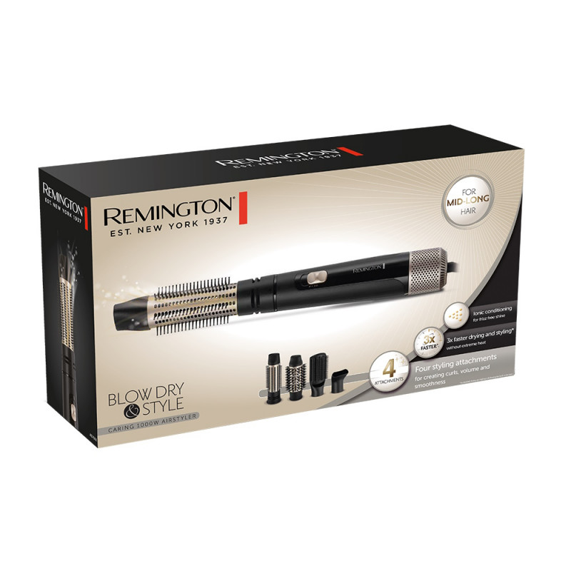 Ηλεκτρική βούρτσα μαλλιών Remington AS7500 Blow Dry and Style, 1000 W, Φροντίδα ιόντων, Cool shot, Αξεσουάρ, Μαύρο