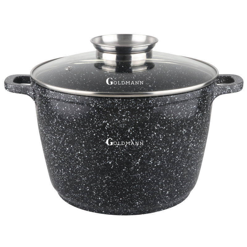 Βαθιά κατσαρόλα Goldmann GM-0624, 6.2L, 24см, Μαρμάρινη επίστρωση, Επαγωγή, Μαύρο