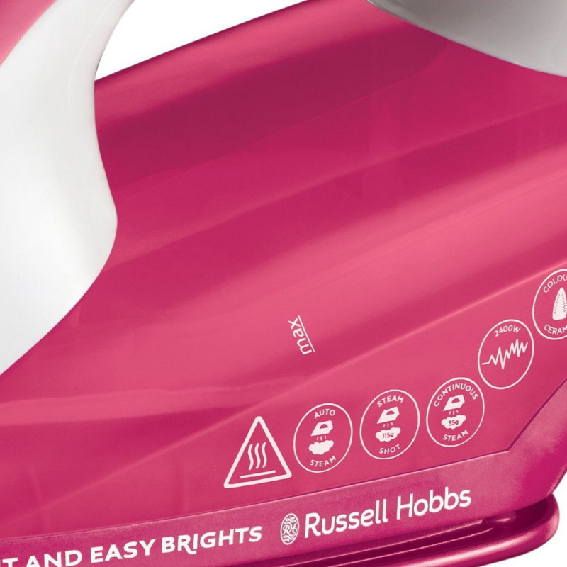 Σίδερο ατμού Russell Hobbs 26480-56, 2400W, 240 ml, Αυτόματος ατμός, Λάμπα, Πιο εύκολη ολίσθηση, Ροζ