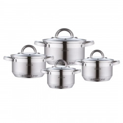 Σετ κατσαρόλες Bohmann BH 0716, 8τμχ, Επαγωγή, πάτος 5 στρώσεων, Ασημί