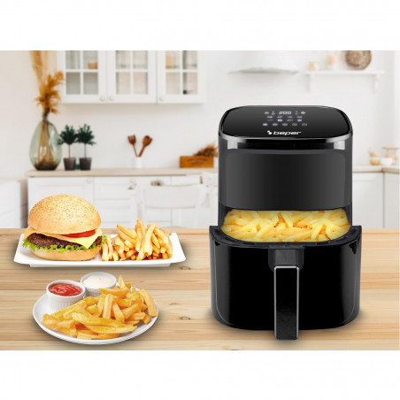 Φριτέζα με ζεστό αέρα Air Fryer Beper P101FRI051, 1400 W, 5 l, 8 προγράμματα, 80-200 °C, χρονοδιακόπτης, μαύρο