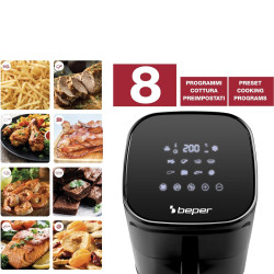 Φριτέζα με ζεστό αέρα Air Fryer Beper P101FRI051, 1400 W, 5 l, 8 προγράμματα, 80-200 °C, χρονοδιακόπτης, μαύρο