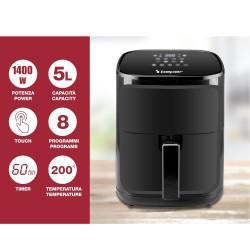 Φριτέζα με ζεστό αέρα Air Fryer Beper P101FRI051, 1400 W, 5 l, 8 προγράμματα, 80-200 °C, χρονοδιακόπτης, μαύρο