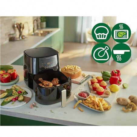Φριτέζα αέρος Philips HD9280/70, 6.2L, 2000W, LED, 7 προεπιλεγμένα προγράμματα, 90% λιγότερα λιπαρά, Rapid Air, Μαύρο