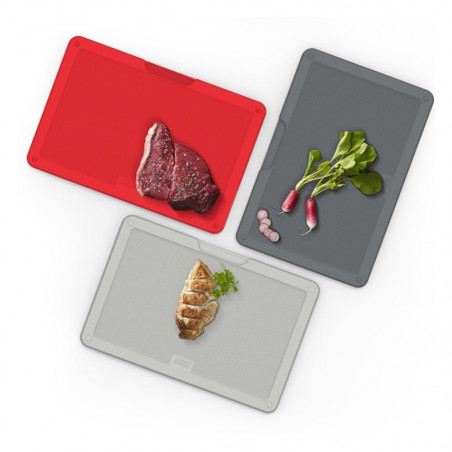 Σετ σανίδα κοπής Joseph Joseph, 3 τεμ., Ειδική επίστρωση, Κουτί αποθήκευσης, χωρίς BPA, 20x30 εκ., Γκρι