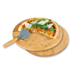 Σετ επιφάνεια για πίτσα με μαχαίρι Kesper 58465, 32 cm, 2 τμχ, Περιγράμματα κοπής, Μπαμπού, Καφέ
