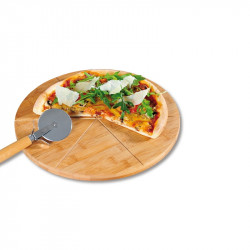Σετ ξύλο κοπής πίτσας και μαχαίρι Kesper 58462, 32cm, Μπαμπού, Καφέ