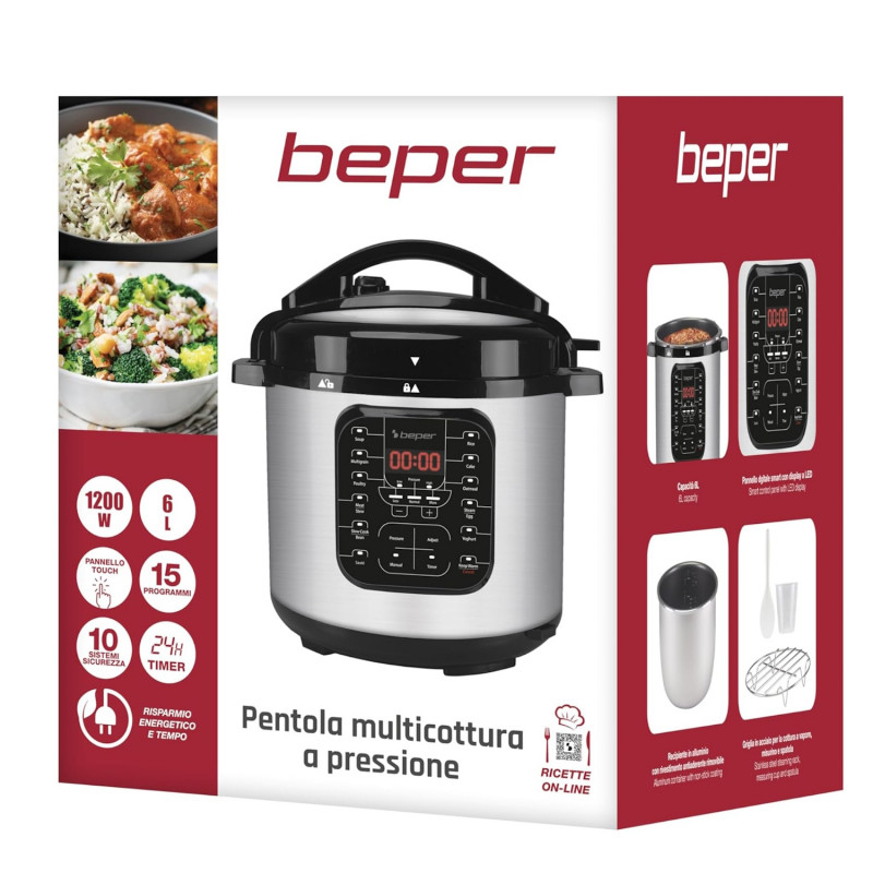 Φούρνος ταχύτητας Beper P101COS001, 1200W, 15 προγράμματα, 6 λίτρα, χρονοδιακόπτης, Inox/μαύρο