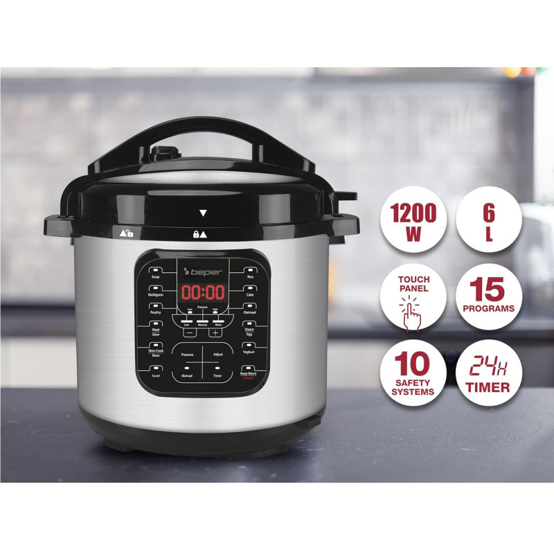 Φούρνος ταχύτητας Beper P101COS001, 1200W, 15 προγράμματα, 6 λίτρα, χρονοδιακόπτης, Inox/μαύρο