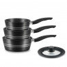 Σετ κατσαρόλες Royalty Line RL-FS3M BLACK, 4 τεμ., Αντικολλητική επίστρωση, Χωρίς PFOA, Κρύες λαβές, Επαγωγή, Μαύρο
