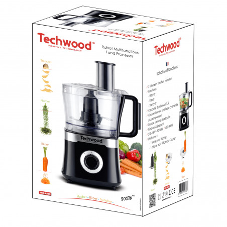Επεξεργαστής τροφίμων Techwood TRO-6856, 800W, 1,5L, 2 ταχύτητες, Λειτουργία παλμών, Αντιολισθητικά πόδια, Μαύρο
