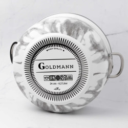 Κατσαρόλα Goldmann GM 8017-24W, 6.2L, 24x15cm, Εμαγιέ, Αντικολλητική επίστρωση, Επαγωγή, Λευκό/Μάρμαρο