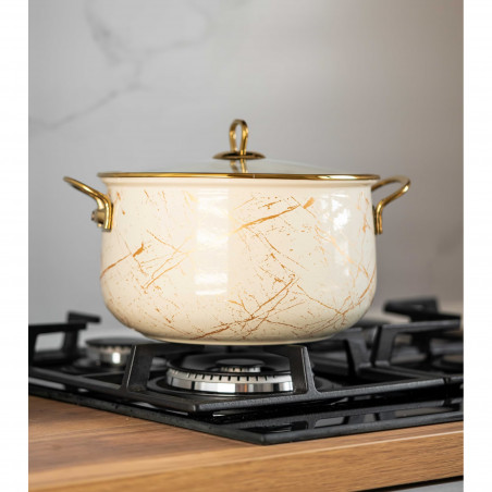 Κατσαρόλα Goldmann GM 8017-22B, 5L, 22x14cm, Εμαγιέ, Αντικολλητική επίστρωση, Επαγωγή, Χρυσό/Μάρμαρο