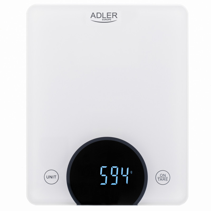 Ζυγαριά κουζίνας Adler AD 3173W, 10 kg, LED, Αυτόματη απενεργοποίηση, Λειτουργία απόβαρου, Σκληρυμένο γυαλί, Λευκό