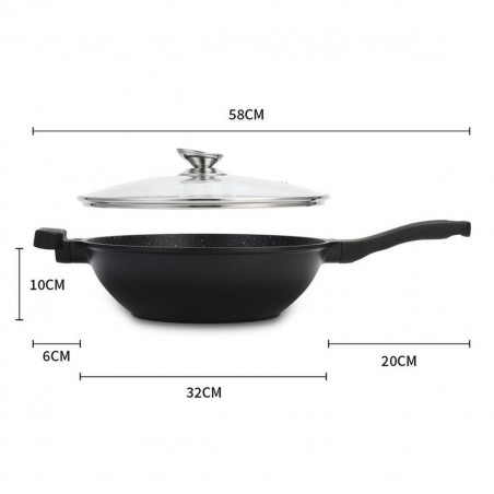 Ταψί Wok Royalty Line RL-BW32M, 32 εκ., Αντικολλητική, μαρμάρινη επίστρωση,