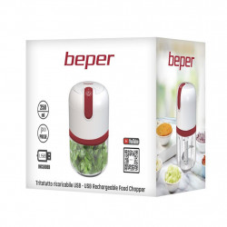 Φορητός μπλέντερ USB Beper P102ROB050, Li-Ion 1500 mAh, 30W, 250ml, 3 μαχαίρια, λειτουργία Pulse, Διαφανές/Λευκό