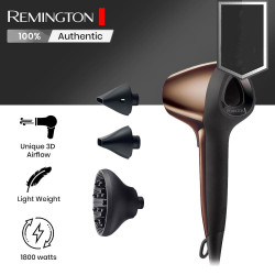 Πιστολάκι μαλλιών Remington AIR3D D7777, 1800W, Ιονισμός, DC μοτέρ, 3D ροή αέρα