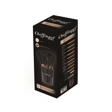 Σετ σκευών κουζίνας με βάση Cheffinger UT10, Αντικολλητική επίστρωση, Μπαμπού, Ανθεκτικό στη θερμότητα, Χωρίς BPA, Μαύρο