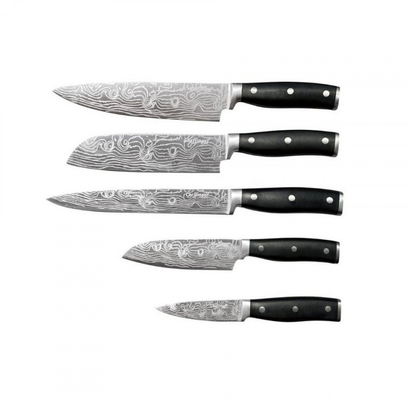 Σετ μαχαιριών σε ξύλινο κουτί Cheffinger DAMA01, 5 h, Ανοξείδωτο, Μαύρο