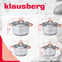 Σετ κατσαρόλα Klausberg KB 7699, 8 μέρη, Επαγωγή, Inox/χρυσό