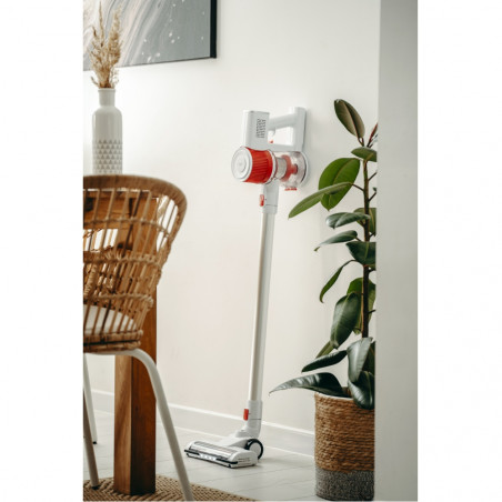 Κάθετη ηλεκτρική σκούπα Adler AD 7051, Ασύρματη, 11,7 kPa, 2200 mAh, 600 ml, 2 τρόποι λειτουργίας, Πλενόμενο φίλτρο, Λευκό/κόκκινο