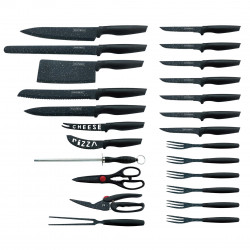 Σετ μαχαιριών και μαχαιροπήρουνων Royalty Line RL-MB24B, 24 τεμαχίων, αντιβακτηριδιακό μαρμάρινο φινίρισμα, πολυτελές σχέδιο, μαύρο