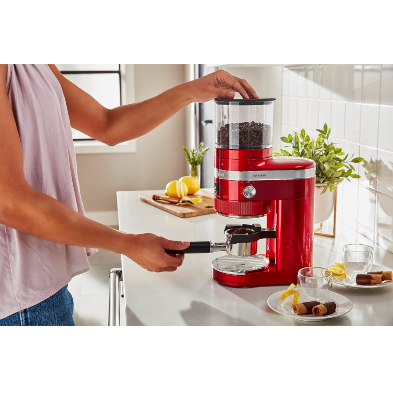 Ηλεκτρικός μύλος καφέ Artisan KitchenAid 5KCG8433ECA, 150W, 340 g, 70 βαθμοί λείανσης, Αυτόματη απενεργοποίηση, Apple Candy Red