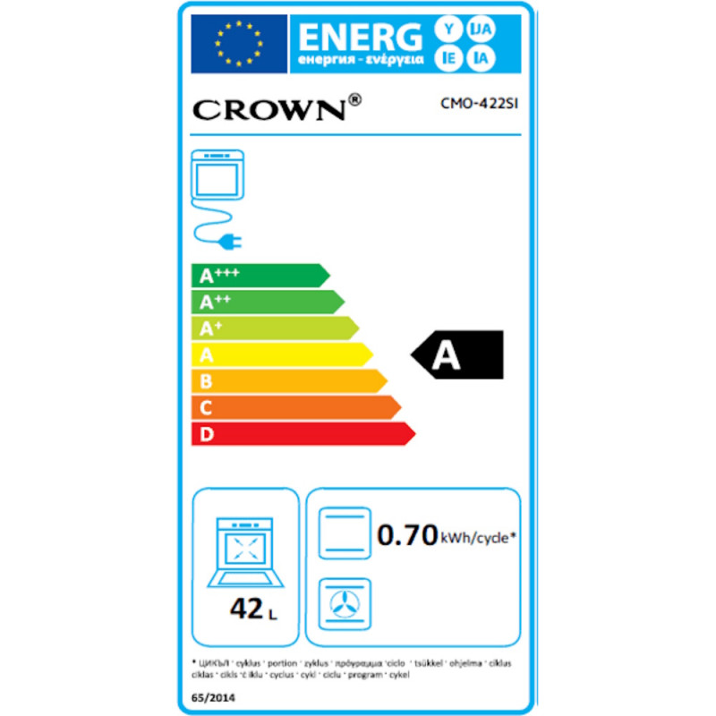 Μίνι κουζίνα Crown CMO-422SI, 42 l, 2 εστίες, Στατική, Μηχανικός έλεγχος, Inox