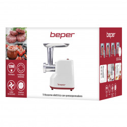 Κρεατομηχανή με εξάρτημα ντομάτας Beper P102ROB200, 1200W, 3 λεπίδες, ABS, αντίστροφη λειτουργία, Λευκό