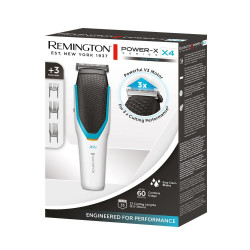 Κουρευτική μηχανή Remington Power X Series X4 HC4000, Μπαταρία, 0,5-35 mm, Αυτονομία 60 min, Ατσάλινες λεπίδες, Ένδειξη LED, Λευκό/μπλε