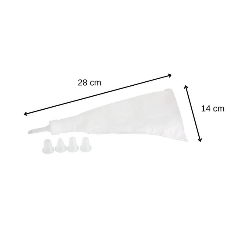 Κορνέ σύριγγα Fackelmann 44730, 28 cm, 5 εξαρτήματα, Επαναχρησιμοποιήσιμη, Λευκό