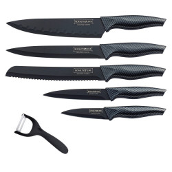 Σετ μαχαιριών με αποφλοιωτή Royalty Line RL-CB5, 6 τεμαχίων, αντιβακτηριδιακή επίστρωση, αντικολλητική επίστρωση, μαύρο