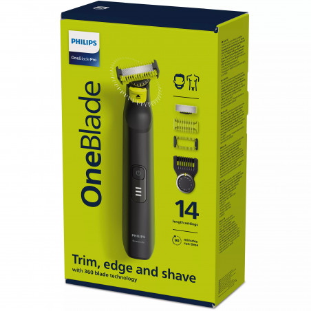 Ξυριστική Μηχανή ΤΡΙΜΜΕΡ Philips OneBlade Pro 360 QP6541/15, λεπίδα 360, λειτουργία 90 λεπτών, Μαύρο/Κίτρινο