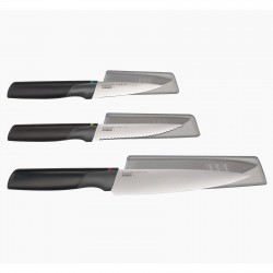 Σετ μαχαιριών Joseph Joseph Elevate 10528, 3 τμχ, Ιαπωνικό ατσάλι, Εργονομική λαβή, Μαύρο/ανοξείδωτο