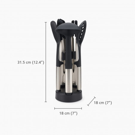 Σετ μαγειρικών σκευών Joseph Joseph Elevate 10568, 31,5x18x18 cm, Ενσωματωμένα ράφια, Βάση, Μαύρο/ανοξείδωτο