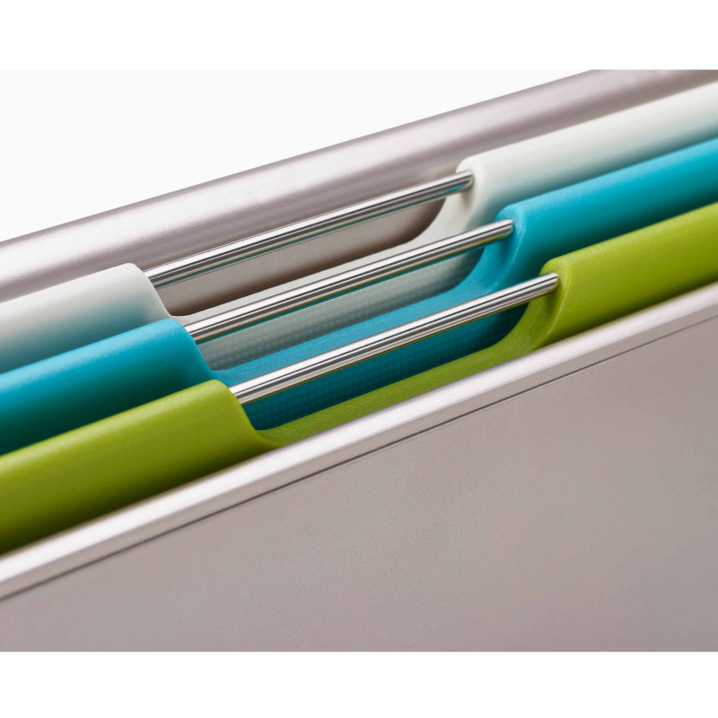 Σετ Επιφάνεια Κοπής Joseph Joseph Folio Slim 60199, 3 τμχ, Διπλής όψης, Βάση κάτω από το ράφι, Ασημί