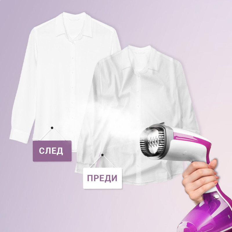 Ατμοκαθαριστής ρούχων χειρός Oliver Voltz OV51051A, 1000W, 280ml, 10gr/λεπτό, Λευκό/Ροζ