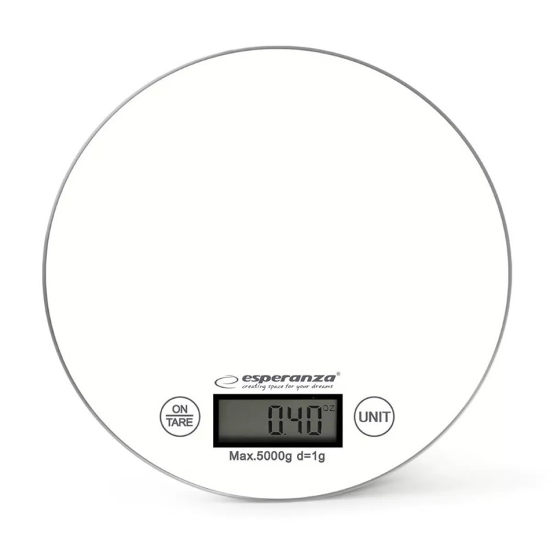 Ζυγός κουζίνας Esperanza EKS003KW, λειτουργία ΤΑΡΑ, οθόνη LCD, 5 kg, Λευκό