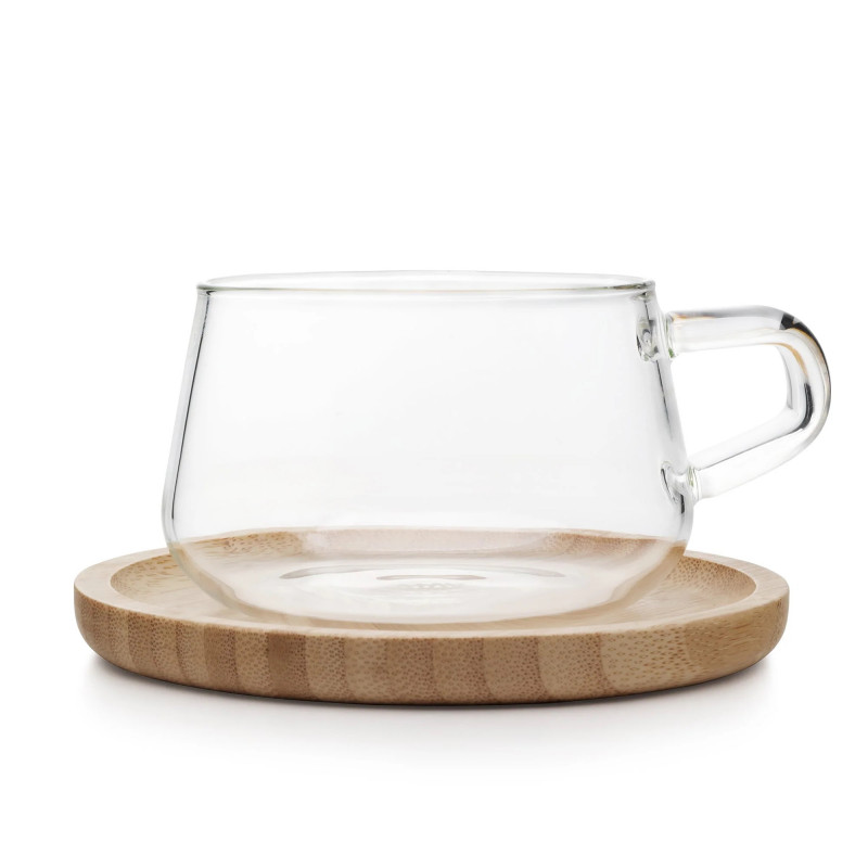 Φλιτζάνι τσαγιού με πιατάκι Viva Scandinavia CLASSIC V75800, 250 ml, Γυαλί, Μπαμπού, Διαφανές