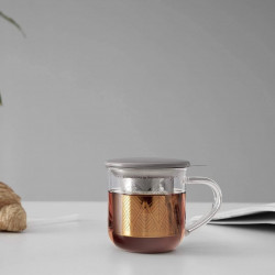 Φλιτζάνι τσαγιού με σουρωτήρι Viva Scandinavia MINIMA EVA V82748, 400 ml, Γυαλί, Μπαμπού, Διαφανές/Γκρι