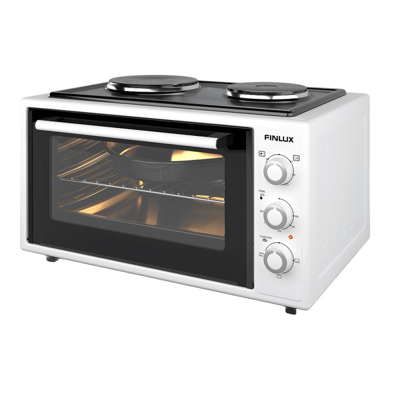 Μικρή κουζίνα Finlux FMC-4524WF, 45 l, 1600 W, Δύο εστίες, 3 λειτουργίες, Σμάλτο, Λευκό