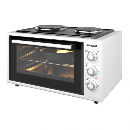 Μικρή κουζίνα Finlux FMC-4524WF, 45 l, 1600 W, Δύο εστίες, 3 λειτουργίες, Σμάλτο, Λευκό
