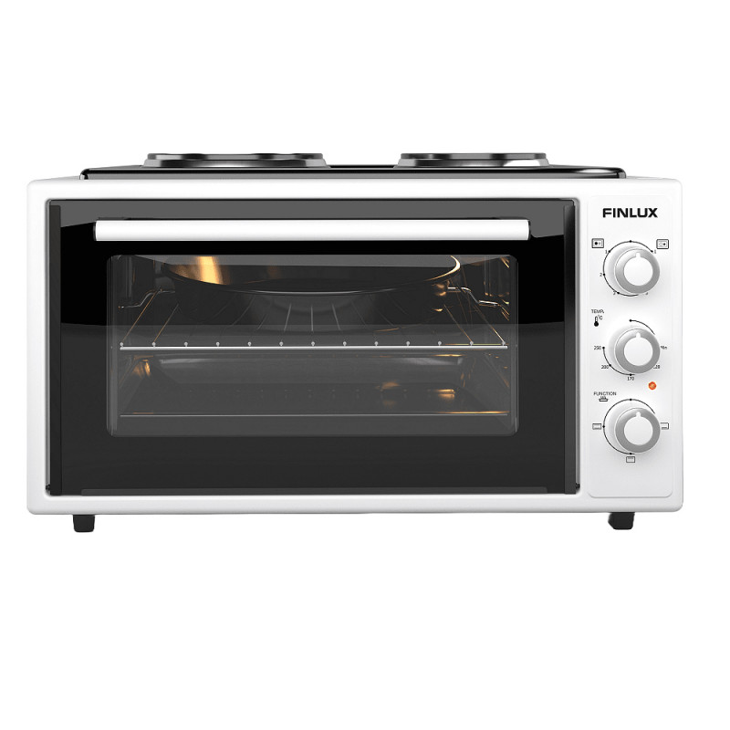 Μικρή κουζίνα Finlux FMC-4524WF, 45 l, 1600 W, Δύο εστίες, 3 λειτουργίες, Σμάλτο, Λευκό