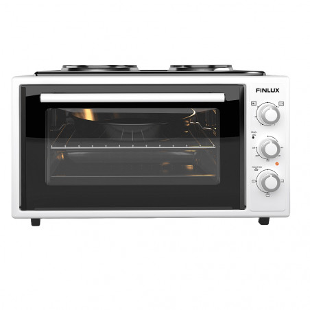 Μικρή κουζίνα Finlux FMC-4524WF, 45 l, 1600 W, Δύο εστίες, 3 λειτουργίες, Σμάλτο, Λευκό